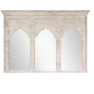 Oriental Galerie Wandspiegel Wandspiegel Triptychon Whitewash Indien 140 cm (1-St), 3 Teiliger Spiegel Wandspiegel weiß