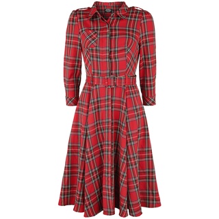 H&R London - Rockabilly Kleid knielang - Evie Red Tartan Swing Dress - XS bis XL - für Damen - Größe L - schwarz/rot
