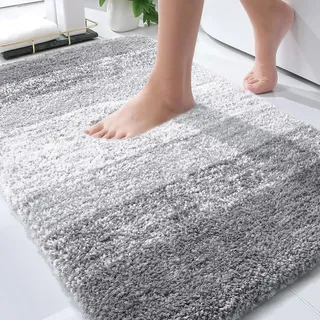 OLANLY Badezimmerteppich, extra weich und saugfähig, Mikrofaser, rutschfest, zottelig, maschinenwaschbar, trocknergeeignet, Badematten für Badezimmerboden, Badewanne und Dusche, Hellgrau