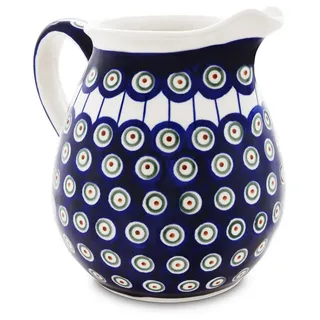 BUNZLAUER KERAMIK 1,45 Liter Keramik Krug Kanne, Karaffe – bauchige Form, klassisches Design, handbemalt, Steinzeug (Dekor 8)