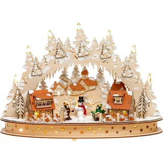 SIKORA 3D LED Holz Schwibbogen Winterdorf B:42 cm