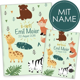 Cozy Racoon U-Heft- und Impfpasshülle mit Personalisierung | 3- teiliges Set | Hochwertige Hülle für Untersuchungsheft und Impfpass Deines Kindes | Design Zebra & Giraffe