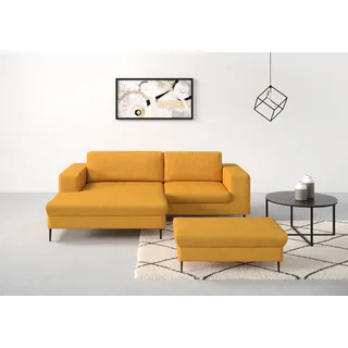 Ecksofa DOMO COLLECTION "Modica kompakt und elegant, Breite 244, L-Form", gelb (curcuma), B:244cm H:83cm T:173cm, Sofas, Ecksofa, Auch in Cord, Fußhöhe passend für gängige Saugroboter