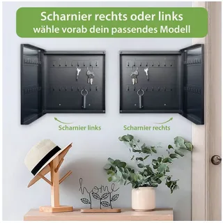banjado Schlüsselkasten aus Metall mit Motiv Silber Metallic (Stahl Gehäuse, mit 32 Haken, beschreibbar & magnetisch), 30 x 30 x 5 cm schwarz