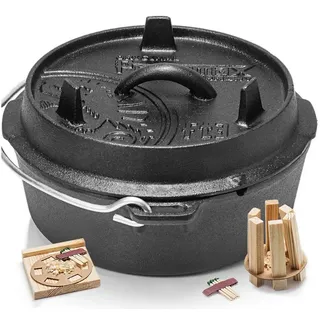 Petromax Schmortopf Feuertopf ft3 mit Deckel ohne Füße Dutch Oven, Gusseisen (Spar-Set, 3-tlg., für 1-3 Personen geeignet), Deckel mit Henkel, als Pfanne nutzbar, Topf induktionsgeeignet schwarz