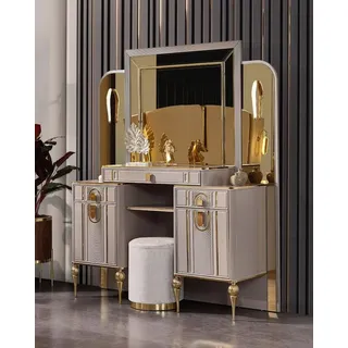 JVmoebel Schminktisch Beige Schminkkonsole mit goldenen Füßen und Spiegel (2-St., Schminktisch/Spiegel), Made in Europa beige|braun