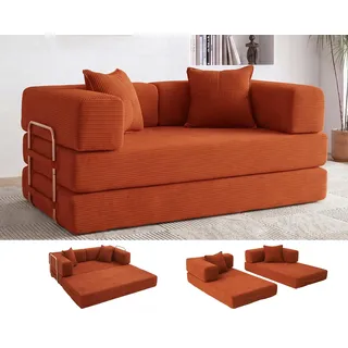 Vipbear Modular Schlafsofa 160cm, 5-in-1Boneless Couch Wohnzimmer Orange | Bodensofa Bed, Hochdichter Schaumstoff, Umwandelbares Vielseitig 2-Sitzer Schlafsofa mit Schlaffunktion, Keine Montage