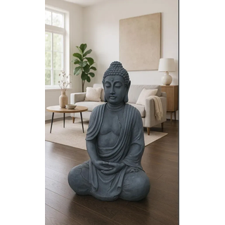 NEUSTEIN XXXXL Buddha 100 cm Steinoptik Garten Deko Figur Skulptur Feng Shui sitzend Steinfigur-Optik - Grau