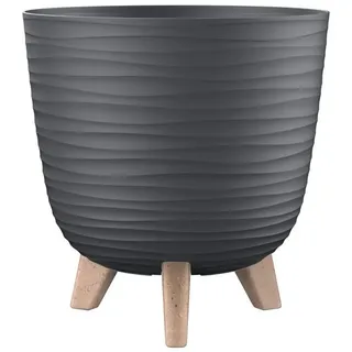 Engelland Blumentopf Pflanztopf mit Füßen (Vorteils-Set, 1 St., robuster PP-Kunststoff), Wellenoptik, rund, UV-resistent, Drainagesystem, direkte Bepflanzung grau Ø 24 cm x 24 cm x 24 cm