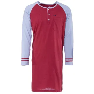 Henry Terre Nachthemd Roman langarm - Sportliches Baseball Design Rundhals Brusttasche rot 3XL