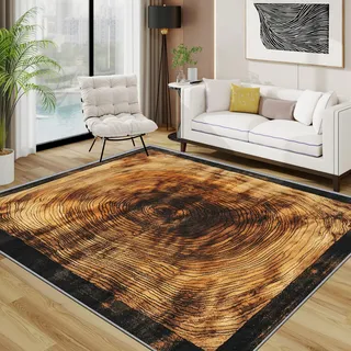 TerroVee Holzoptik Teppich Waschbar, Baumstamm Optik Textur Teppich 80x150 cm, Rustikal hütte Natur rutschfest Waschbar Pflegeleicht Teppiche Für Schlafzimmer Küche, Sepia