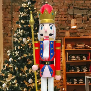 CDL 180cm hoch lebensgroß groß rot Weihnachtsdekoration Holz Nussknacker König auf Ständer hält goldenen Zepter für drinnen und draußen Weihnachten Veranstaltung Zeremonien gewerbliche Dekoration K20