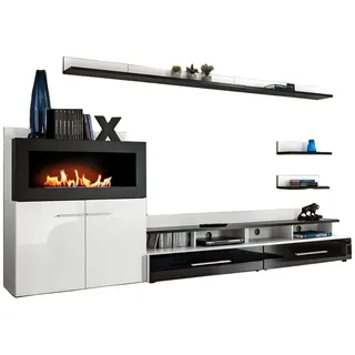 Xlmoebel Wohnwand Fernsehschrank mit integriertem Kamin Designermöbel Zeitgenössisch, (8-St., 2x TV-Ständer/3x Regal/2x Regal/Kommode), Hergestellt in Europa weiß