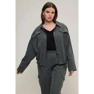 Studio Untold Hemdbluse Cargo-Hemd Shaket oversized Hemdkragen Langarm grau|grün 58/60