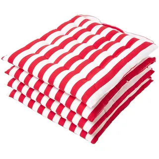 Homescapes 4er Set Stuhlkissen 40x40 cm, rot-weiß gestreifte Sitzkissen Outdoor/Indoor mit Baumwollbezug, Sitzpolster waschbar und Oeko-TEX-Zertifiziert für Esszimmer-, Küchen- & Gartenstühle