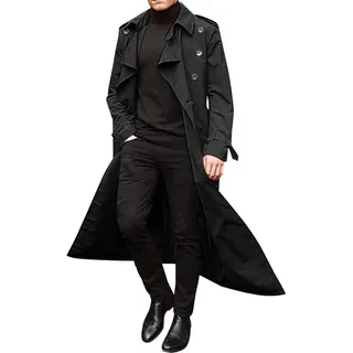 BAIXIAOCHI Mittellanger Zweireihiger Trenchcoat FüR Herren Langer Trenchcoat FüR MäNner Casual, Schwarz, XXL - XXL