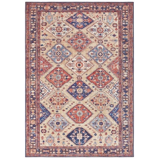 ELLE Decoration Afghan Kelim Teppich-Kurzflor Vintage-Look Orientalisch Ornamente-Muster Klassischer Orientteppich für Wohnzimmer Esszimmer Flur oder Schlafzimmer Orientrot, 120x160cm, 120x160 cm