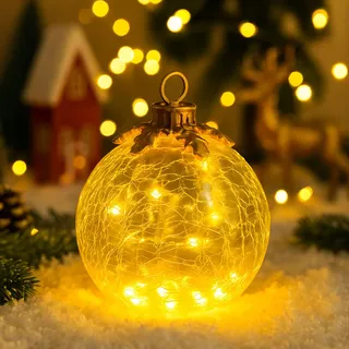 12cm Leuchtkugel Weihnachten, LED Weihnachtskugeln Transparent LED Kugel Lichter Weihnachtsbeleuchtung Innen Glas Christbaumkugeln Beleuchtete Weihnachtsdeko Innen für Baum Tisch (Weiß)