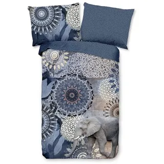 Traumschloss Bettwäsche Comfort Baumwolle, Flanell, 2 teilig, blaue Mandalas mit Elefant blau