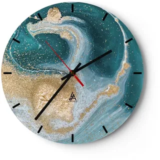 ARTTOR Moderne Glasuhr 40x40cm Rund Wanduhr Abstrakt - 4969 | Türkis Hintergrund Golden Glas Analog Wanduhr Lautlos Wanddekoration Wohnzimmer Küche Wanddeko Küchenuhr Geräuschlos ARTTOR