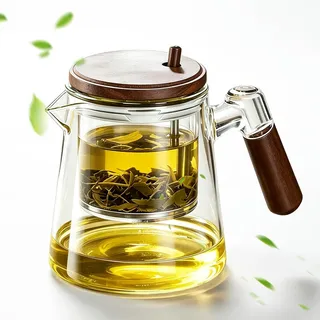 Magic Teekanne Glas Mit Sieb 650ML, Teezubereiter Für Losen Tee | Magische Teekanne Mit 304 Edelstahl Teesie,Hochwertiges Borosilikatglas Enchanted Tea Pot Holzimitat-Griff Für BlütenteeLosen