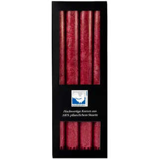 Stearinkerzen Set 4er Dunkelrot 25x2,2 cm 100% pflanzlich 10h Brenndauer Deko