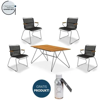 Houe Set aus SKETCH Dining Table 160cm und 4x Click Dining Chair mit Bambusarmlehnen Black