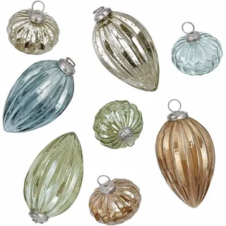 Loberon Weihnachtskugeln 8er Set Azélisse, bunt | Mundgeblasen, Bauernsilber-Finish & Getönte Farben, Christbaumschmuck, Weihnachtsdeko, Weihnachten, Glas, Messing