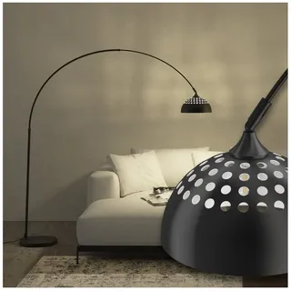 tectake Stehlampe Bogenleuchte aus beschichtetem Stahl, höhenverstellbar 187 - 206 cm, LED, 60 W, Fußschalter, massiver Standfuß mit Bodenschoner schwarz