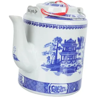 VALICLUD Vintage Teekanne aus Blau Weißem Porzellan, 1,5l, Handgemacht | Dekorativ und Praktisch, Hitzebeständig, für Zuhause und Draußen, Simple Elegante Form, Retro Look