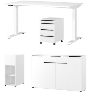 GERMANIA Büromöbel-Set Mailand, (4-St), inkl. Schreibtisch, Rollcontainer, Raumteiler und Sideboard weiß