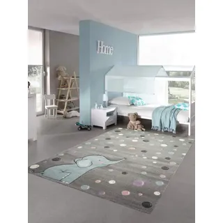 Teppich-Traum Kinderteppich Elefant Kinderzimmerteppich mit Punkten in grau blau Größe 160x230 cm