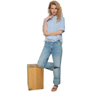 Emily Van Den Bergh Blusenshirt blau,Casual,Baumwolle,Gestreift,Hemdblusenkragen,Kurz,Boxy Fit blau 36