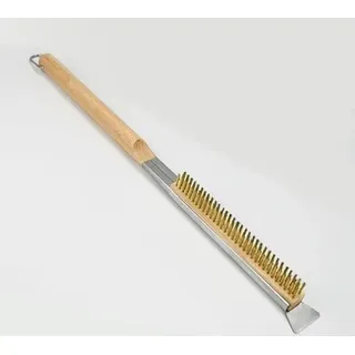 Pizzaofen Bürste, Ofenbürste Mit Schaber, Grillbürste Messing Mit Holzgriff, Messingbürste Pizzaofen Zubehör für Pizzaofen Gasgrill, Grillbürste, Pizzastein Grillzubehör (Rubber Wood)