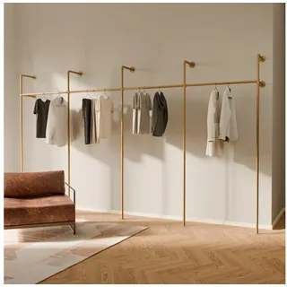 pamo. design Kleiderständer KIM Kleiderstange Wandmontage, offener Kleiderschrank, Kleiderständer, Goldener Garderobenständer im Industrial Design für Kleidung goldfarben 392 cm x 222 cm x 32 cm