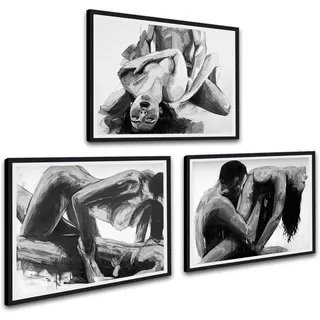 Romantisches großes gerahmtes Wandkunst-Set, schwarz-weiß, Bilder Frau Mann, Malerei, Leinwanddrucke, Heimdekoration für Schlafzimmer, Badezimmer, Wäsche, Wanddekoration, fertig zum Aufhängen, 61 x 91