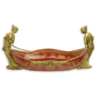 Casa Padrino Jugendstil Porzellan Schale Rot / Mehrfarbig / Gold 41 x H. 19 cm - Hotel & Restaurant Deko Accessoires