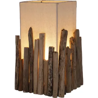 GURU SHOP Tischleuchte/Tischlampe, in Bali Handgemachtes Unikat aus Naturmaterial, Treibholz, Baumwolle - Modell Levante, 35x21x21 cm