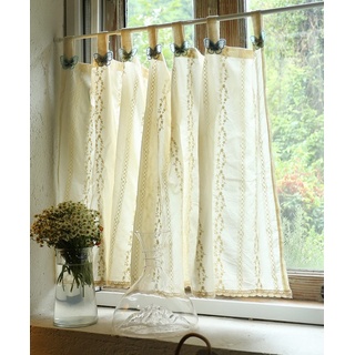 A.Monamour Gardine Scheibengardinen Kurzstores Blickdicht Beige Baumwolle Stickerei Mit Schmetterling Kurzvorhang Kurzgardinen Küchengardine Küche Vorhang Fenster Kurz Stores Bistrogardine