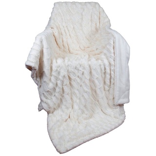 Wohndecke flauschige Kuscheldecke in Kaninchen Felloptik, Trendyshop365, 150x200 cm, Rückseite Flanell-Optik weiß