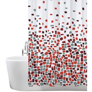 ANSIO Duschvorhang - 180 x 180 cm (71 x 71 Zoll) - Mosaik Gemuster - Rot, Badewanne Vorhang, Antischimmel & Waschbar Shower Curtain mit 12 Duschvorhängeringen | 100% Polyester