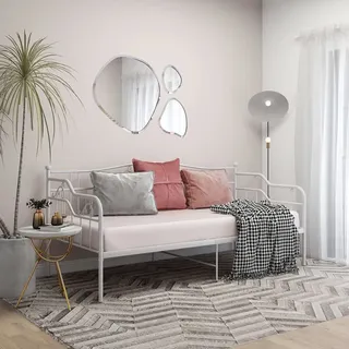 vidaXL Schlafsofa Bettgestell Tagesbett Metallbett Bettsofa Einzelbett Bett Sofabett Gästebett Sofa Couch Jugendbett Weiß Metall 90x200cm