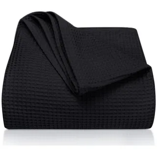 Laynenburg Tagesdecke Waffelpique aus 100% Baumwolle – Baumwolldecke, Kuscheldecke, Wohndecke als Sommerdecke, Bett-Überwurf, Couch-Überwurf, Sofa-Decke schwarz 180 cm x 220 cm