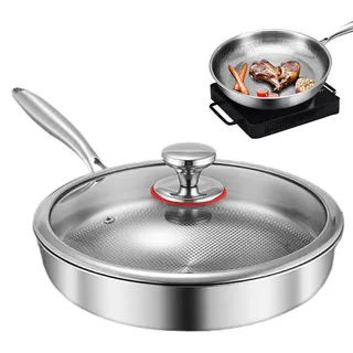 Renopfect Titan Pfann-e, Antihaft Bratpfanne Mit Deckel Titanium Hammered Pan, Uncoated Titanium Bratpfanne TitanPfanne Unbeschichtet, Kratzfest, Gleichmäßige Wärmeverteilung Für Alle Herdarten