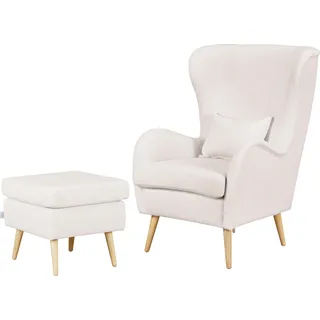 OTTO home Ohrensessel Salla Fellimitat 78 x 118 x 94 cm Beige mit Hocker