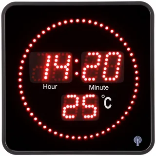 Lunartec Digitale Wanduhr: Flache LED-Funk-Tisch- und Wanduhr, Temperatur-Anzeige, rote LEDs (Digitale Funkuhr, Funk mit Thermometer, Uhrwerk)