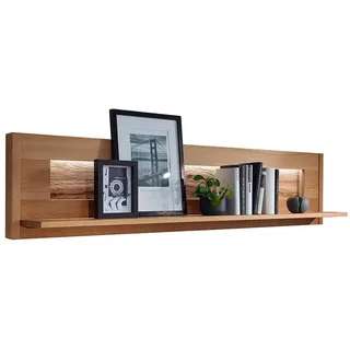 Lomadox Wandregal WELLAND-69, 164 cm breit, Kernbuche massiv geölt mit LED-Beleuchtung braun