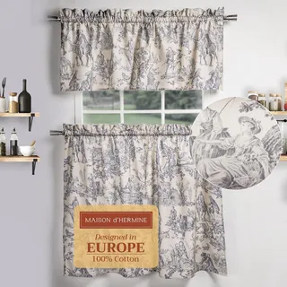 Maison d' Hermine Küchenvorhang-Set für Fenster, 100 % Baumwolle, Set mit Küchengardine, Volant für Zuhause, 2 Etagen (71,1 x 91,4 cm) und 1 Volant (142,2 x 45,7 cm), Café, Frühling, Sommer (The