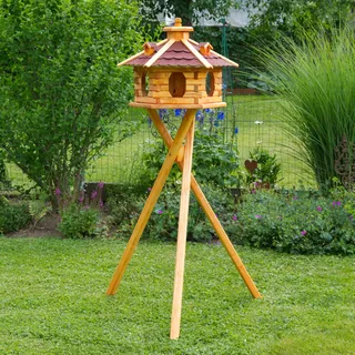 Deko-Shop-Hannusch sechseckiges Vogelhaus mit Ständer, Bitumschindeln, Vogelfutterhaus mit Futtersilo, Silo