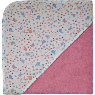 Wörner Kapuzenhandtuch WÖRNER "Vogel koralle Kapuzenbadetuch 100/100", orange (koralle), B:100cm L:100cm, Frottee, Frottier, Handtücher, obere Lage der Kapuze aus bedrucktem Single-Jersey
